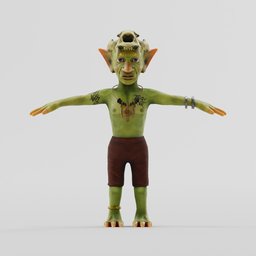 Blender 3D low poly Goblin model with rigging, ready for game and AR/VR use.