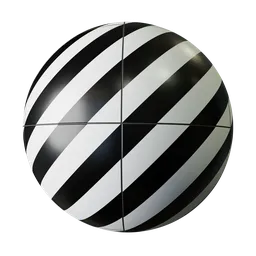 High-contrast black and white striped PBR tile texture for 3D Blender materials.