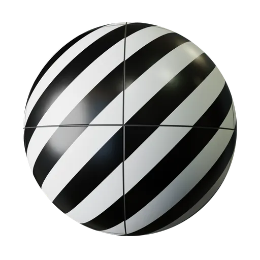 High-contrast black and white striped PBR tile texture for 3D Blender materials.