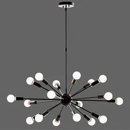 Detailed 3D model of a black Sputnik-style ceiling light fixture with multiple bulbs.