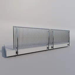 "Modular metal railing with rail on top, designed in Blender 3D. Perfect for product design renderings and inspired by Toss Woollaston, with simple clean lines and well-rendered textures. Available in multiple variants, including a 4.2 meter long option."