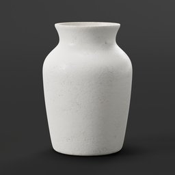 "White ceramic vase on black surface - monochrome 3D model for Blender 3D by James Ray Cock. Rendered art with a mingei aesthetic, featuring a diffuse texture and displacement map. Perfect for artistic projects and 3D visualization."