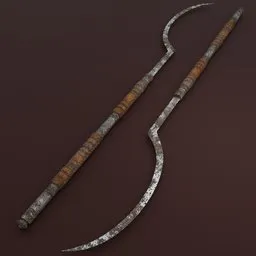 Detailed 3D rendering of a tarnished silver polearm with leather grips, designed in Blender.