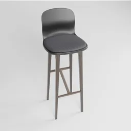 High-quality render of a black wooden bar stool 3D model, compatible with Blender.