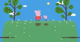 Cartoon pig characters in a sunny 3D-rendered meadow scene, created with Blender's grease pencil.