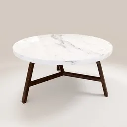 "Get ready to elevate your coffee game with our top round center coffee table. Featuring a minimalist design with a luxurious marble top and wooden legs, our 3D model is a perfect addition to any modern home decor. Download now from BlenderKit and bring your virtual space to life."