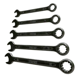 Set of five 3D modeled workshop wrenches compatible with Blender 3D, showcasing detailed design.