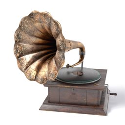 Realistic vintage phonograph 3D model with detailed textures, for Blender rendering and animation projects.
