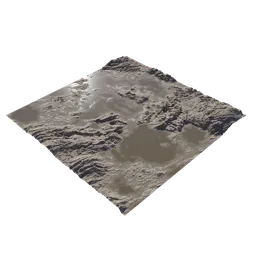 Realistic 3D terrain with dynamic mud textures, suitable for Blender rendering and animation.