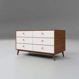 "White and Brown Luxury Chest of Drawer Storage Cabinet 3D Model for Blender 3D - Inspired by Frederik Vermehren and Featuring Quixel Megascans and Retro TV - Highly Stylized and Non-Binary Model."