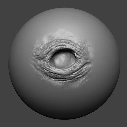 3D sculpting brush effect for dragon eye cavity detailing in Blender modeling