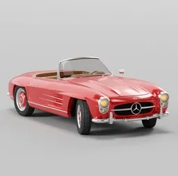 Red Mercedes 300 SL Roadster 3D model with detailed interior and rigged for Blender animation.