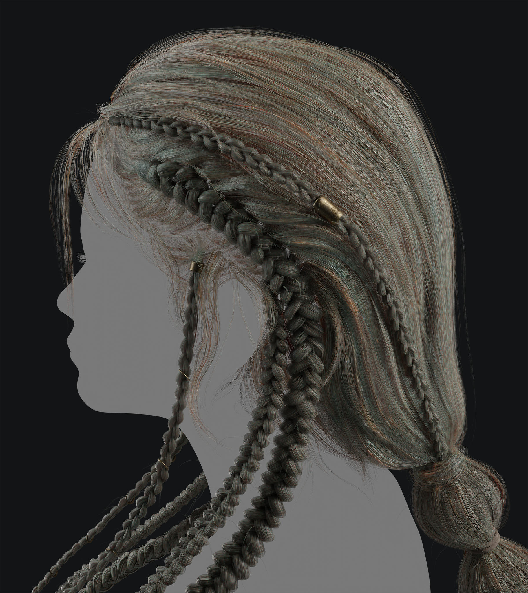 Human Hair style braids gameready pbr Human Heads models