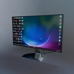 Realistic 3D model of a modern, slim 27 inch monitor with high-resolution textures, compatible with Blender, FBX, OBJ.