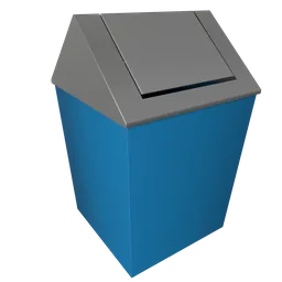 Highly detailed Blender 3D model of a blue waste bin with a swinging lid, crafted to scale.