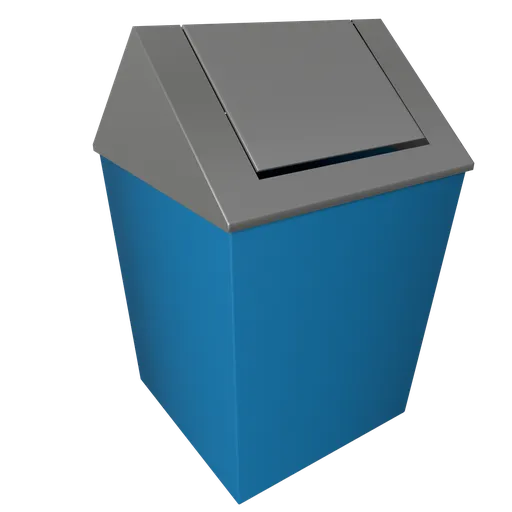 Highly detailed Blender 3D model of a blue waste bin with a swinging lid, crafted to scale.