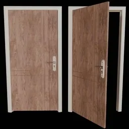 Realistic wooden door 3D model, optimized for Blender with open/close functionality.