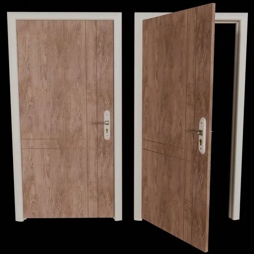Realistic wooden door 3D model, optimized for Blender with open/close functionality.