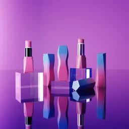 Minimalist 3D-rendered PetalSoft Rose Lipstick scene reflecting modern elegance in a purple hue, ideal for Blender mockups.