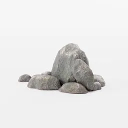 High-quality 3D boulder cluster model with realistic PBR textures, suitable for Blender rendering and landscape scenes.