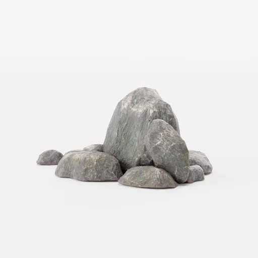 High-quality 3D boulder cluster model with realistic PBR textures, suitable for Blender rendering and landscape scenes.