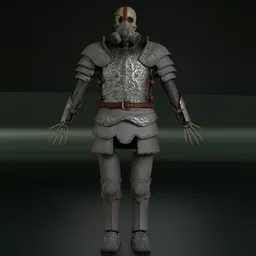 Detailed 3D armored skeleton model with rig for Blender, showcasing quality chainmail and plate armor textures.