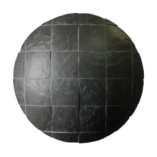 High-resolution PBR black tiled surface texture for 3D modeling in Blender and other software.