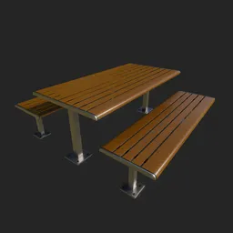Wooden and metal 3D park bench model, optimized for Blender rendering and architectural visualization.