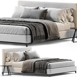 Rendered Blender 3D model of Minotti Andersen bed with detailed textures, high poly count, in centimeters scale and unwrapped.