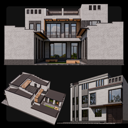 "Explore the meticulously designed 'Modern House' in 3D with Blender by M3D. This award-winning villa features a central courtyard with a stunning balcony and bench. Rendered with Lumion Pro, this two-story house brings game scene graph to life with stable diffusion AI and raytraced highlights."
