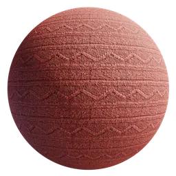 Red textured PBR fabric material for 3D rendering in Blender and other software, with intricate pattern detail.