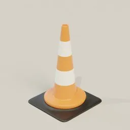 Detailed 3D model rendering of an orange and white striped traffic cone created in Blender, perfect for communication visuals.