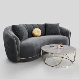 Velvet Upholstered Curved Sofa Dark