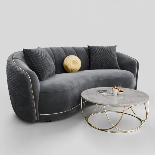 Velvet Upholstered Curved Sofa Dark