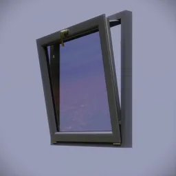"Get a detailed and realistic PVC horizontal pivot window 3D model for Blender 3D. Perfect for editing and customization, with an easy-to-use rotation feature. Created by Andrei Riabovitchev, this window features reflective panels and a stunning night sky view."
