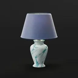 "Table lamp with marble body emitting a soft light source. This Blender 3D model features a white and blue lamp with a blue shade, created using Redshift rendering and inspired by Daphne Fedarb. The lamp is designed with maximalist maximalism vaporwave aesthetics and includes procedural textures, making it an ideal choice for your Blender 3D projects."