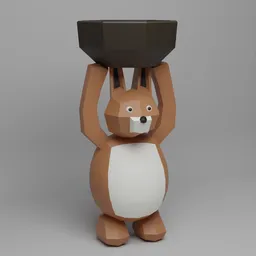 3D Blender model of a low-poly rabbit character holding a bowl suitable for game assets.