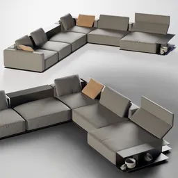 "Poliform Westside modular sofa in v-ray collection for Blender 3D. Style of Flavie Audi with simplified forms and detailed product image. Flexiseal and floating pieces design without junction elements."