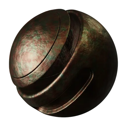 High-quality aged copper PBR material texture for 3D modeling in Blender, suitable for realistic surface rendering.