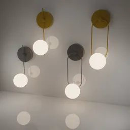 3D-rendered modern wall lights with illuminated spherical bulbs for Blender 3D projects.