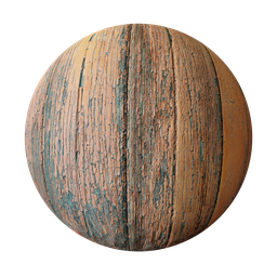 High-resolution seamless PBR texture of peeling paint on aged wood for Blender 3D, based on a CC0 photo.