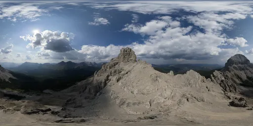 High-resolution HDR image featuring a mountain peak with intense clouds perfect for 3D scene lighting.