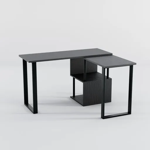 Minimalist solid wood corner desk 3D model with spacious surface for office and home use, optimized for Blender 3D.