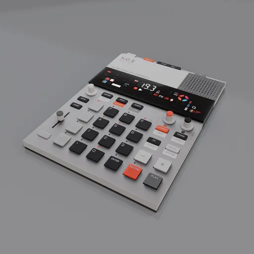 Detailed 3D model of a sampler sequencer, showcasing texture quality and design, compatible with Blender.