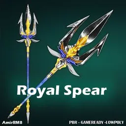 "Explore the historically-inspired Royal Spear 3D model, perfect for gaming and ready to use with Blender 3D. This game-ready asset features a striking yellow blade and blue handle, with optimized PBR texture for a realistic look. Discover the versatility of this impressive 3D model, popular with enthusiasts and industry professionals alike."