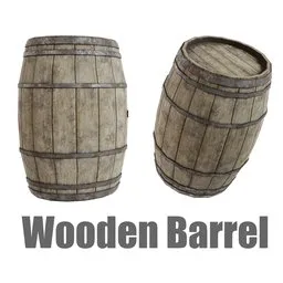 "Rustic wooden barrel with PBR textures for Blender 3D. Inspired by European folklore, this versatile 3D model is perfect for adding character to your scenes."