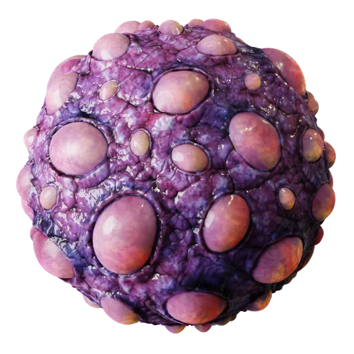 Highly detailed purple PBR texture of organic Alien Eggs V2 material for Blender 3D rendering and texturing.