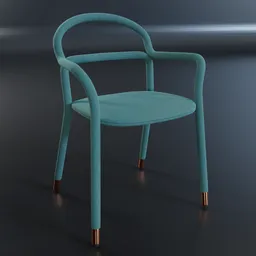 "Blue upholstered armchair with wooden seat and steel frame, inspired by Swedish design. Perfect for Blender 3D furniture projects. Featured on CG Society and created by Ambreen Butt."