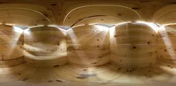 Interior perspective of a pine wooden box with natural lighting for HDR scene illumination.