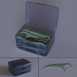 Realistic Blender 3D model render of a plastic flosser set with movable toothpick, open/close feature for personal care.